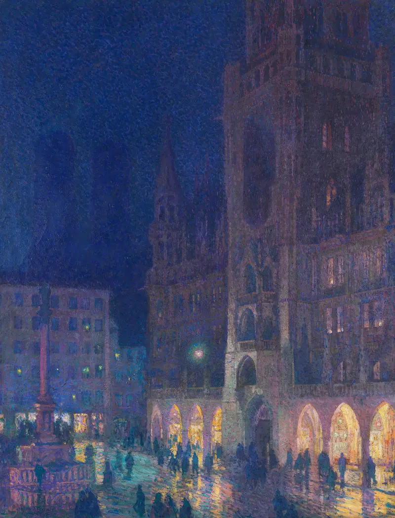 München, Marienplatz by Charles Johann Palmié, oil on canvas depicting the New Town Hall.