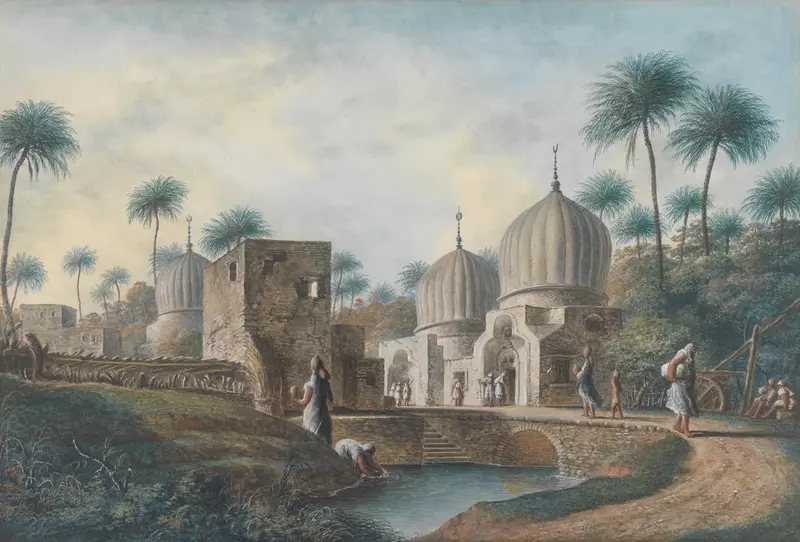 Tombs of Great Arab Saints engraving by Luigi Mayer depicting ornate mausoleums in a landscape.