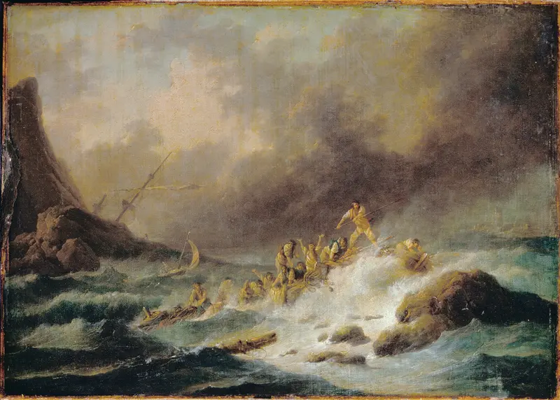 A shipwreck scene with tumultuous waves, oil painting by Claude-Joseph Vernet