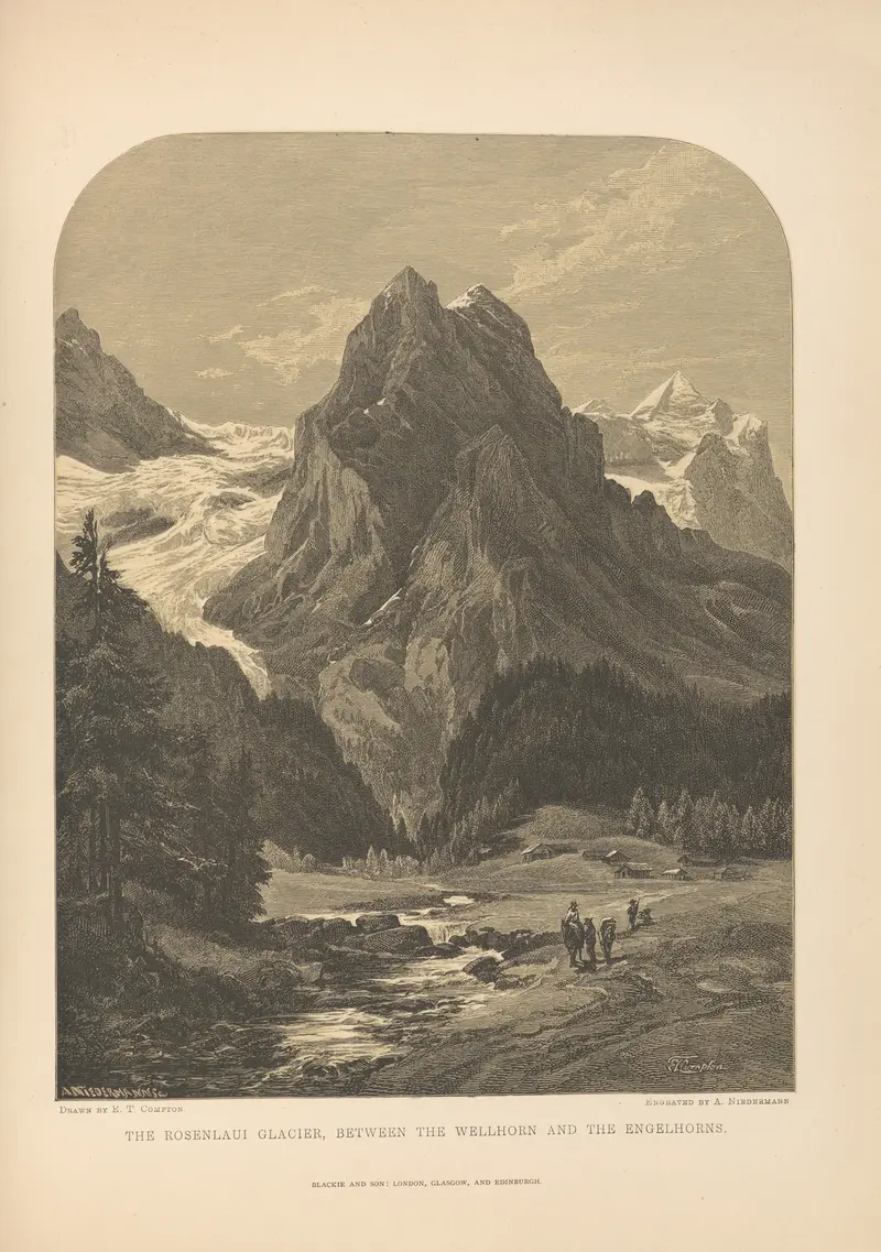The Rosenlaui Glacier landscape by Theodor Gsell Fels, 1881, oil painting