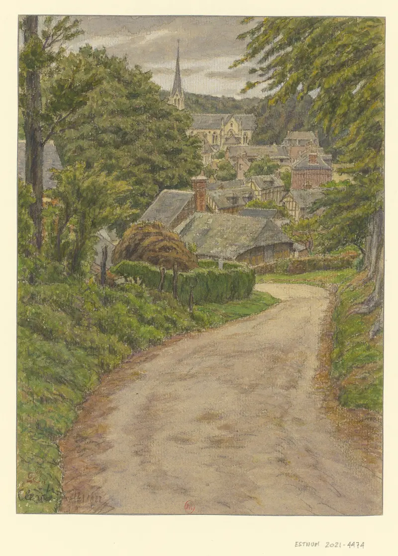 Lithograph by Henri Rivière depicting a serene landscape with light and shadow in Clères.
