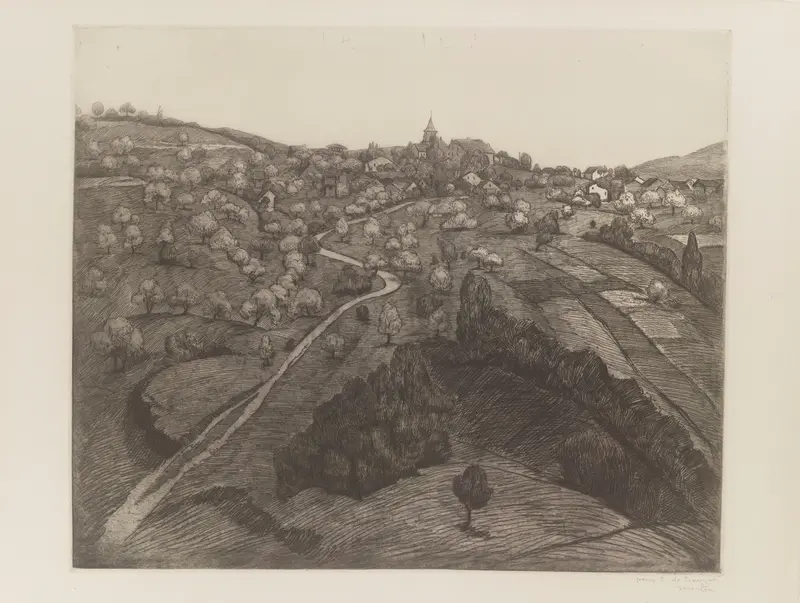 Vue de Belmont, près de Lausanne by Théophile Alexandre Steinlen, oil on canvas depicting rolling hills and blue sky.