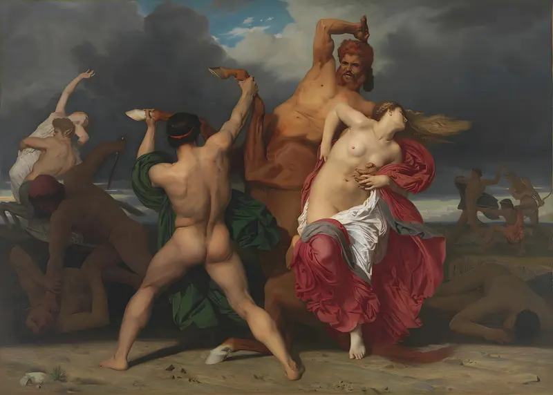 William Bouguereau's 'Battle Of The Centaurs And The Lapiths' depicts a dynamic mythological scene.