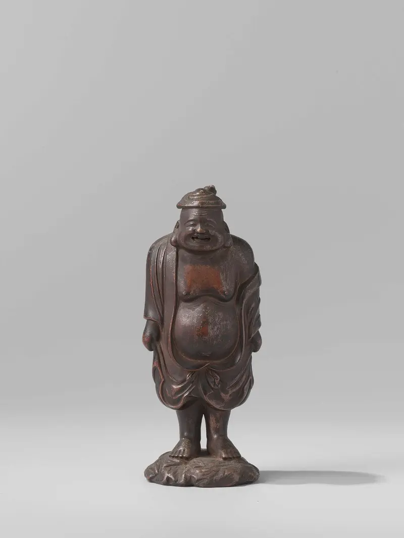 Standing Budai figure in metal, unknown artist