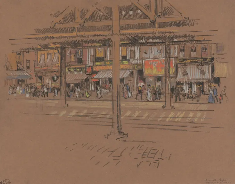 Sixth Avenue by Joseph Pennell, depicting urban architecture in a modern style