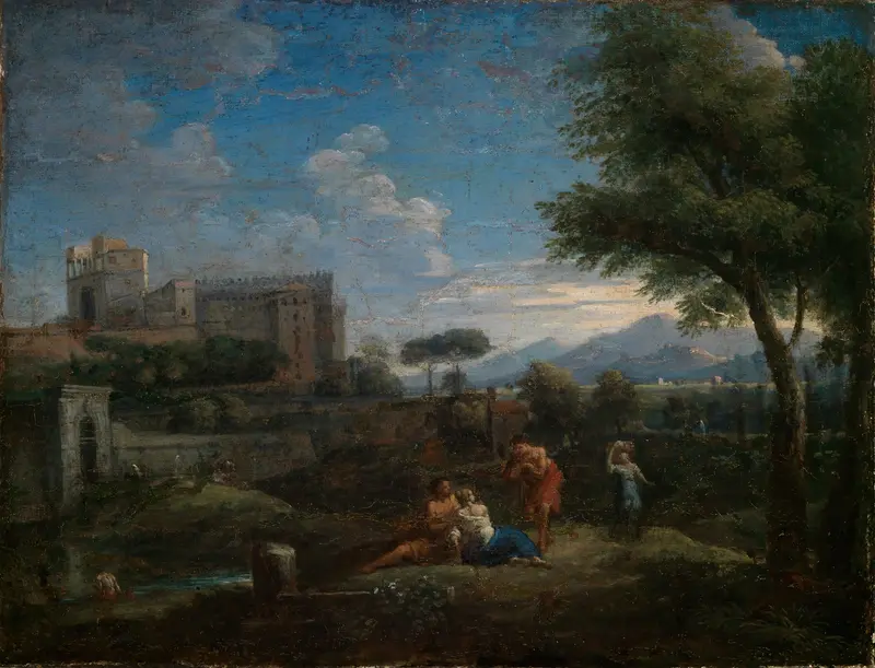 Oil painting by Jan Frans Van Bloemen featuring hills and the Vatican