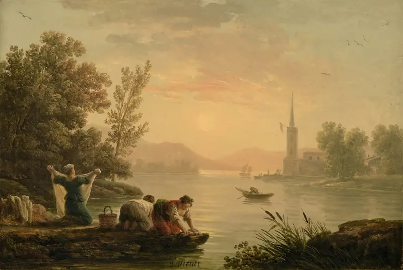 Washerwomen near a lake, oil painting by Claude-Joseph Vernet