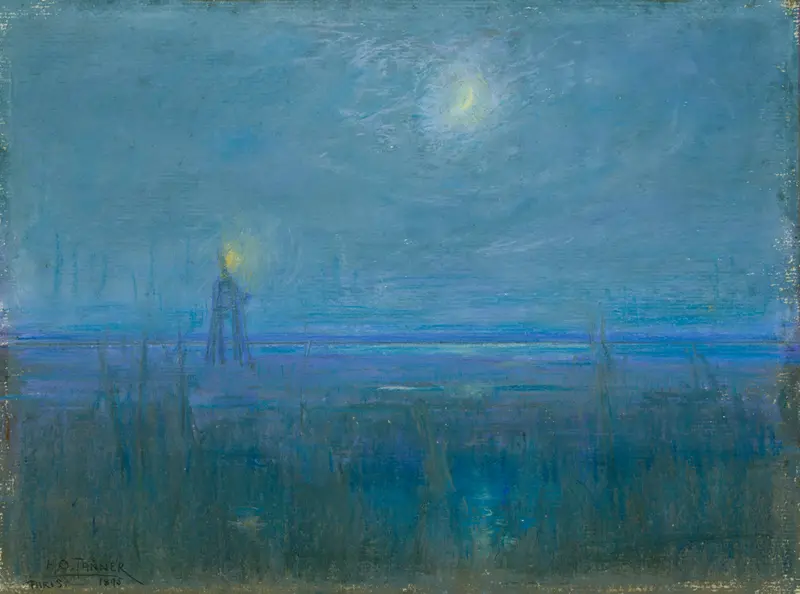 Marshes In New Jersey by Henry Ossawa Tanner, oil painting of a tranquil marsh landscape.
