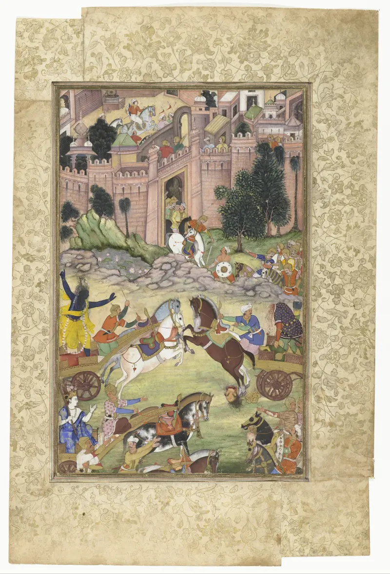 Mughal style artwork depicting Krishna confronting the demon Sri Gala by Unknown Artist
