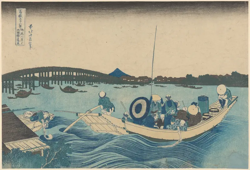Viewing Sunset over Ryôgoku Bridge by Katsushika Hokusai, ukiyo-e