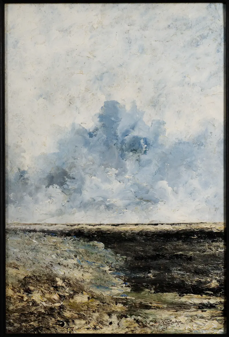 Seascape by August Strindberg, oil on canvas depicting a tranquil sea and horizon.