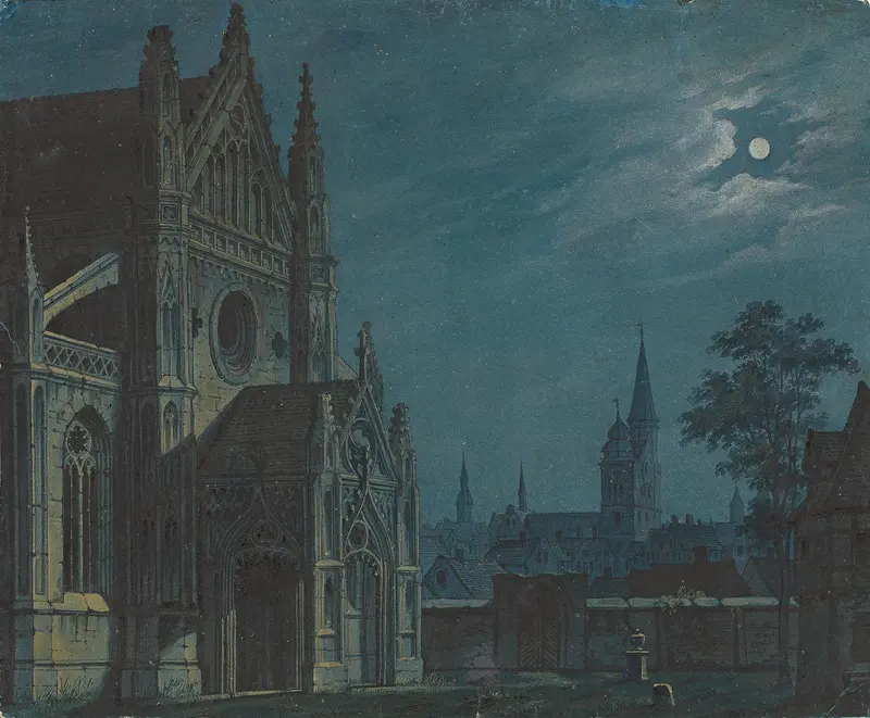 Gothic church with intricate tracery, oil on canvas by Carl Gustav Carus