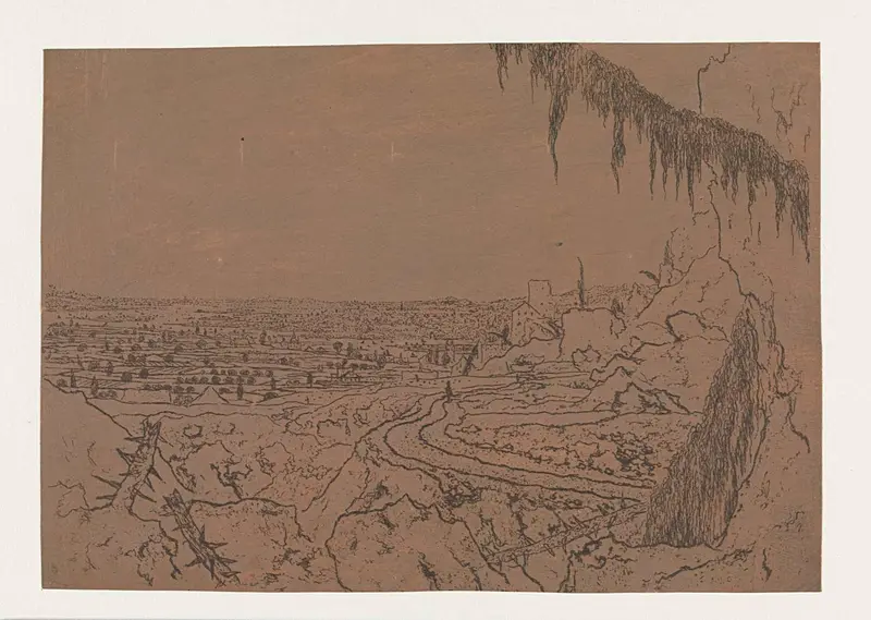 Distant View with a Road and Mossy Branches, etching by Hercules Segers