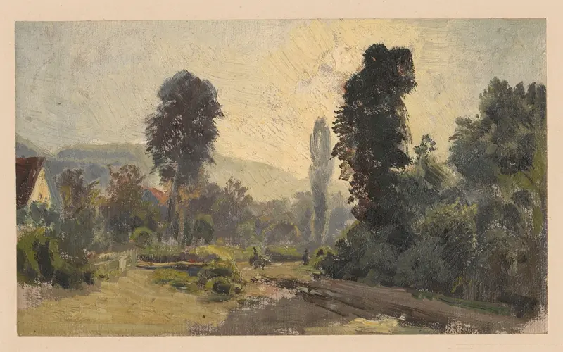A country road in Pełcznica by Adolf Dressler, oil painting depicting a serene landscape