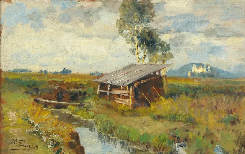 Landscape of moors and a fortress by Marie Egner, Impressionism