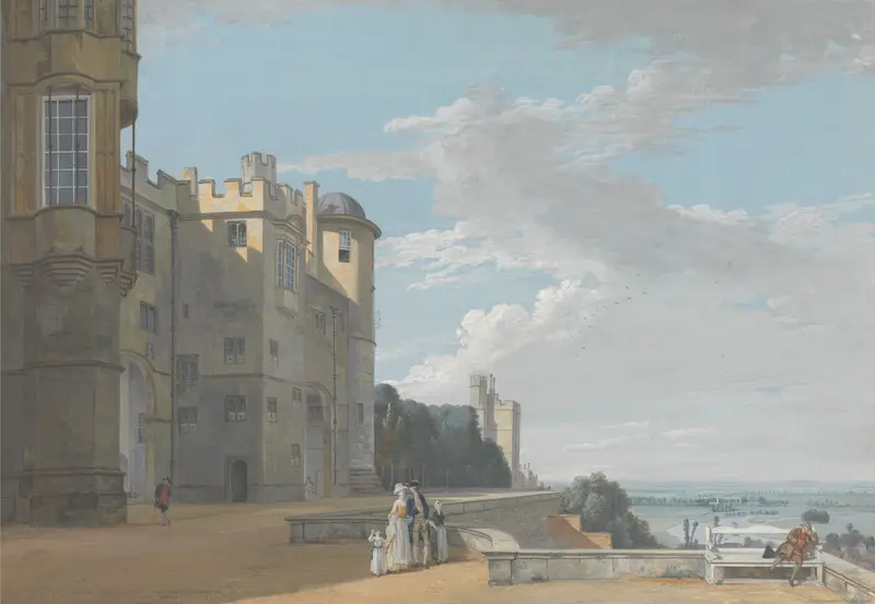 The North Terrace, Windsor Castle, Looking West, watercolor on paper by Paul Sandby