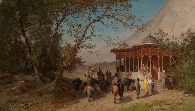 Landscape with soft hues of blue and green by Germain Fabius Brest, oil on canvas