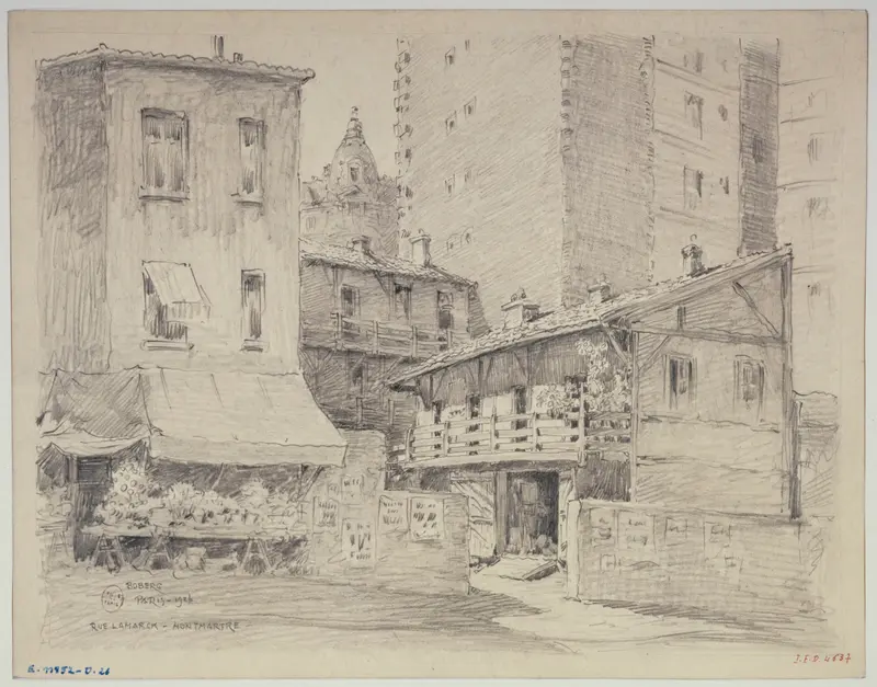 Rue Lamark, à Montmartre by Ferdinand Boberg, oil on canvas depicting a cobblestone street.