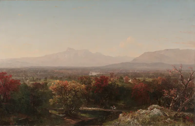 Autumn landscape with trees and mountains, oil on canvas by John Frederick Kensett