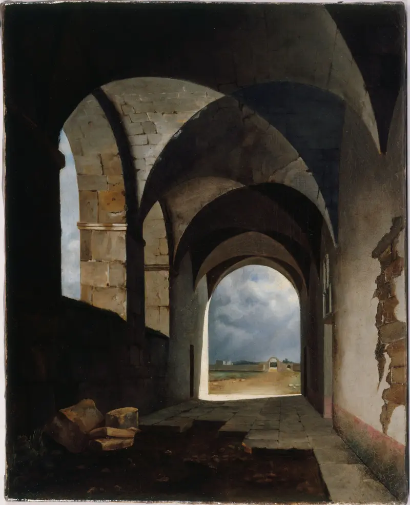 Architecture in ruins with light and shadow by François-Marius Granet, oil painting