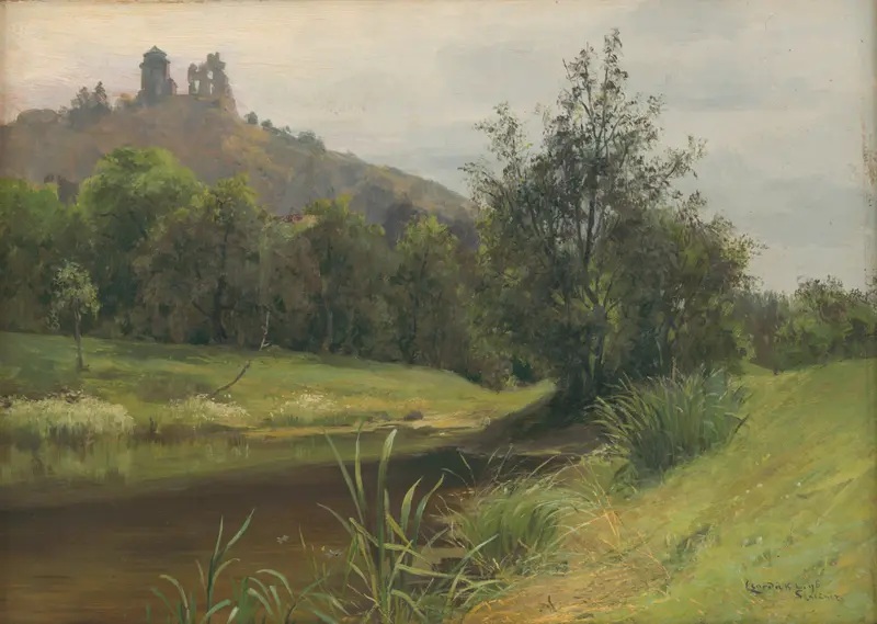 Landscape of Močarina pod Slaneckým hradom by Ľudovít Čordák, oil painting