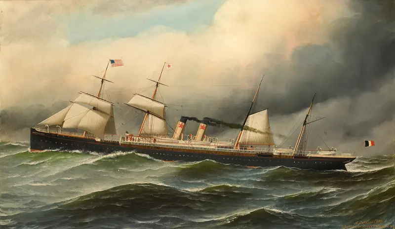 Steamship with sails by Antonio Jacobsen, 1890, medium unknown