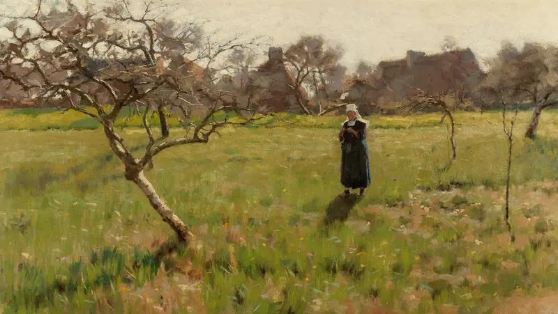 Brittany Field with Figure, oil on canvas by Arthur Wesley Dow