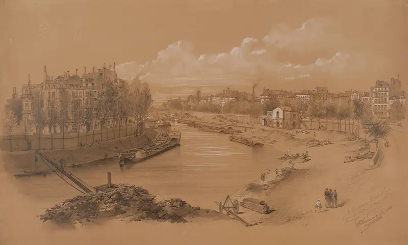 Marine scene depicting Le port Saint-Paul by Jules-Adolphe Chauvet, oil painting