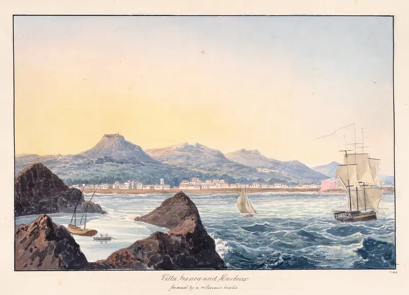 Villa Franca and Harbour by Charles Hamilton Smith, oil painting depicting boats and water reflections