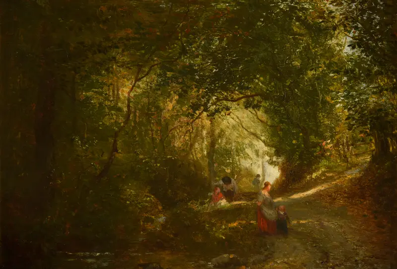 Paysage by Constant Troyon, oil painting of a tranquil landscape with gentle hills and soft light.