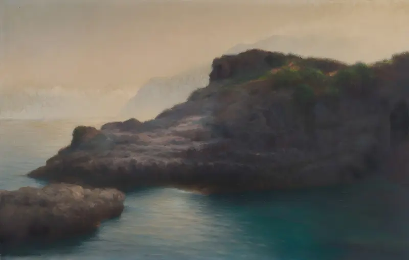 A serene marine scene depicting the coast of Sorrento.