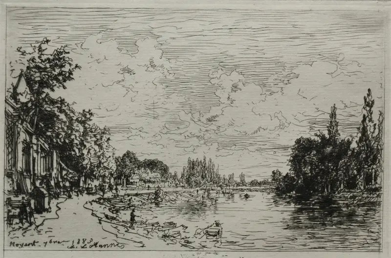 Engraving by Maxime Lalanne depicting a river and trees