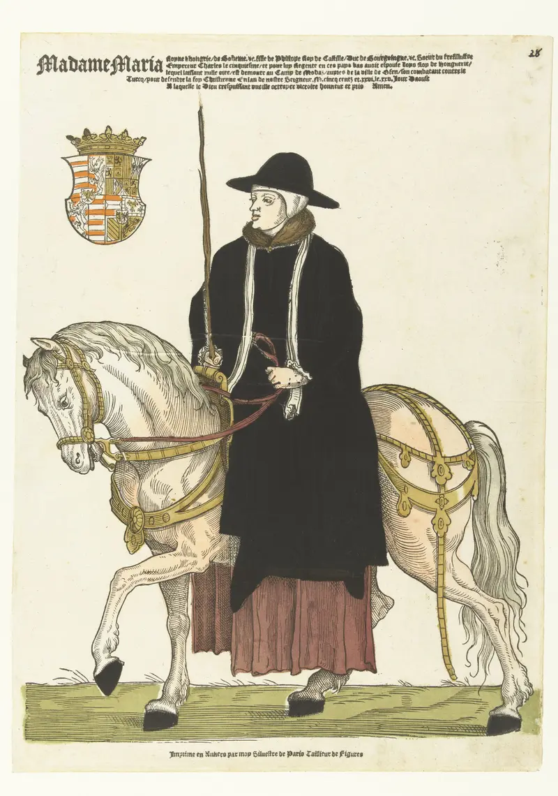 Portret van Maria van Hongarije te paard, oil painting by Cornelis Anthonisz