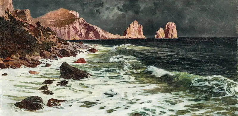 Marine scene of Faraglioni stacks by Paul Von Spaun, oil painting