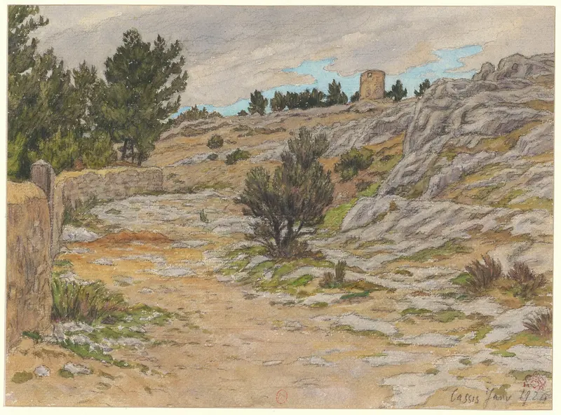 Cassis by Henri Rivière, oil painting depicting a marine scene with reflections and gentle coastline curves.