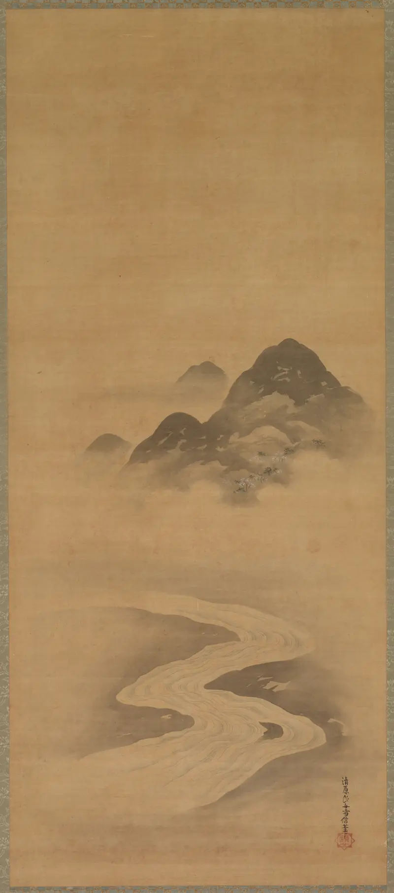 Minamoto no Nakakuni reaches for Lady Kogō, ink on silk by Kiyohara Yukinobu