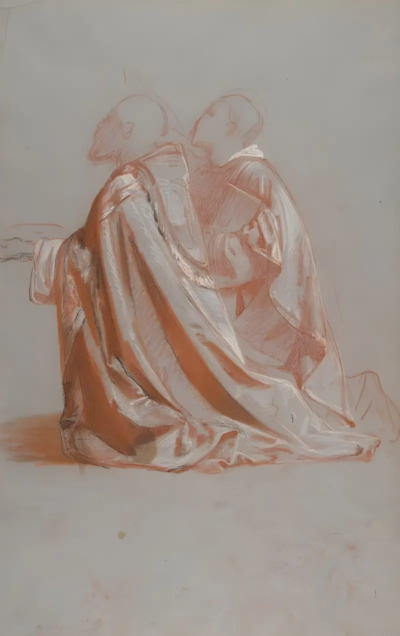 A painting titled 'Two Bishops' by Isidore Pils depicting two ecclesiastical figures.