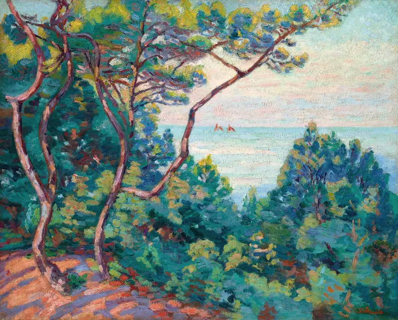 Côte de l’Esterel by Armand Guillaumin, oil painting of a coastal landscape with vibrant colors.