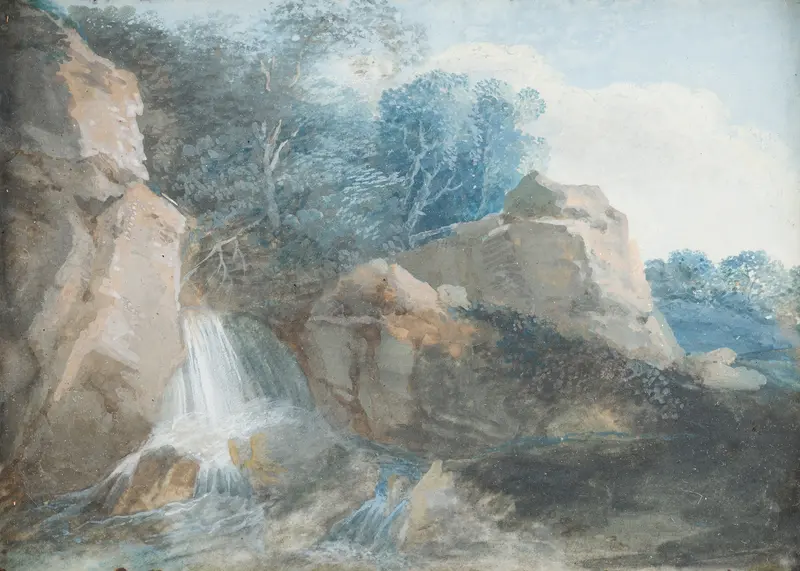 Landschaft by Johann Christian Brand, oil on canvas depicting a tranquil landscape.
