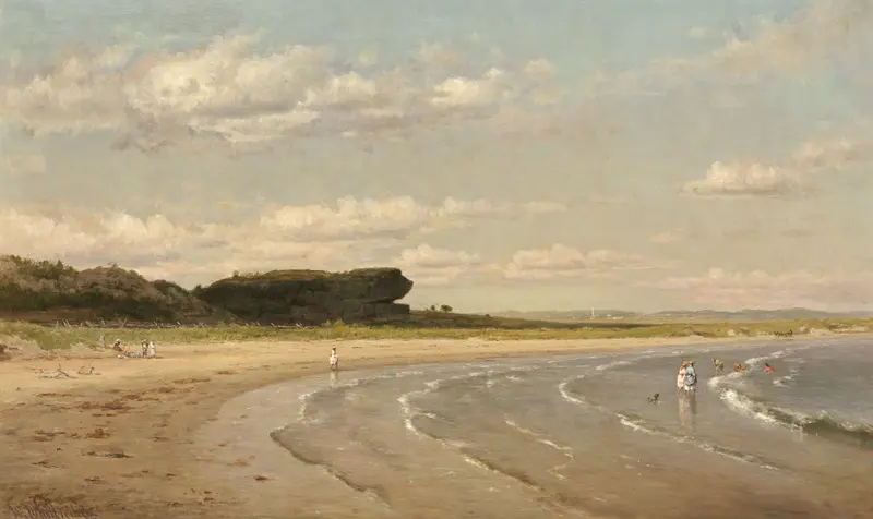 Second Beach, Newport by Worthington Whittredge, oil on canvas depicting waves and rocky shoreline.