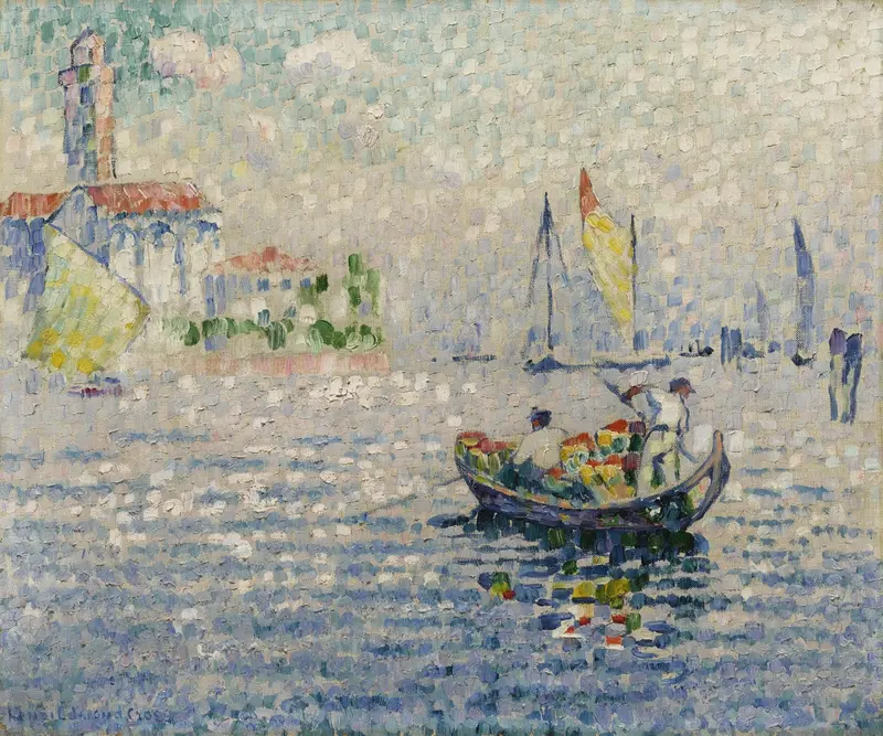 Marine scene with waves and sunlight, oil painting by Henri-Edmond Cross