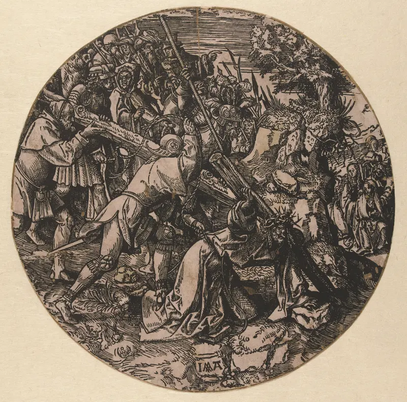 Kruisdraging by Jacob Cornelisz van Oostsanen, oil on panel, depicting Christ carrying the cross.