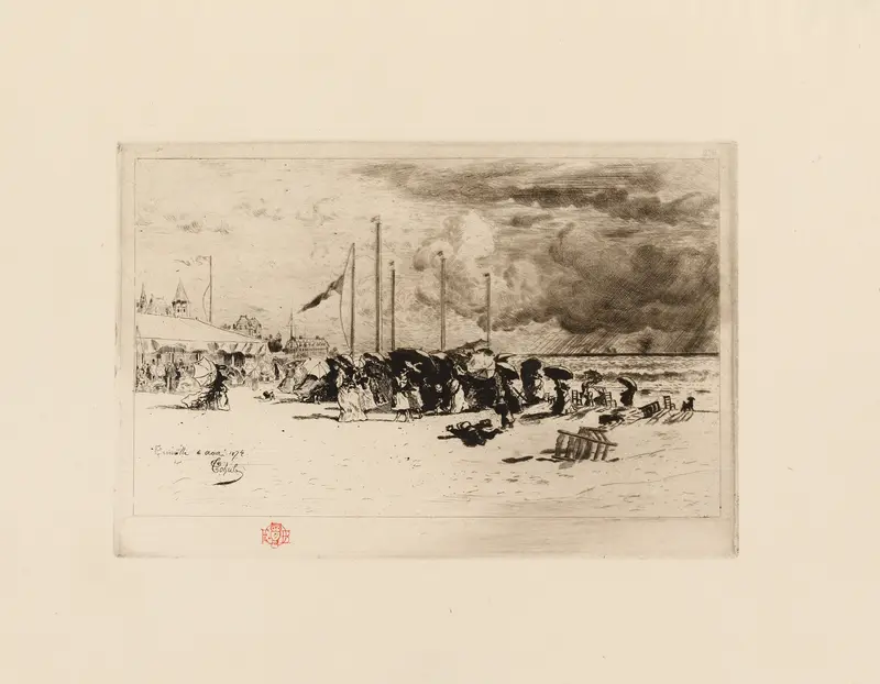 A Squall at Trouville by Félix Hilaire Buhot, oil painting depicting a stormy sea.