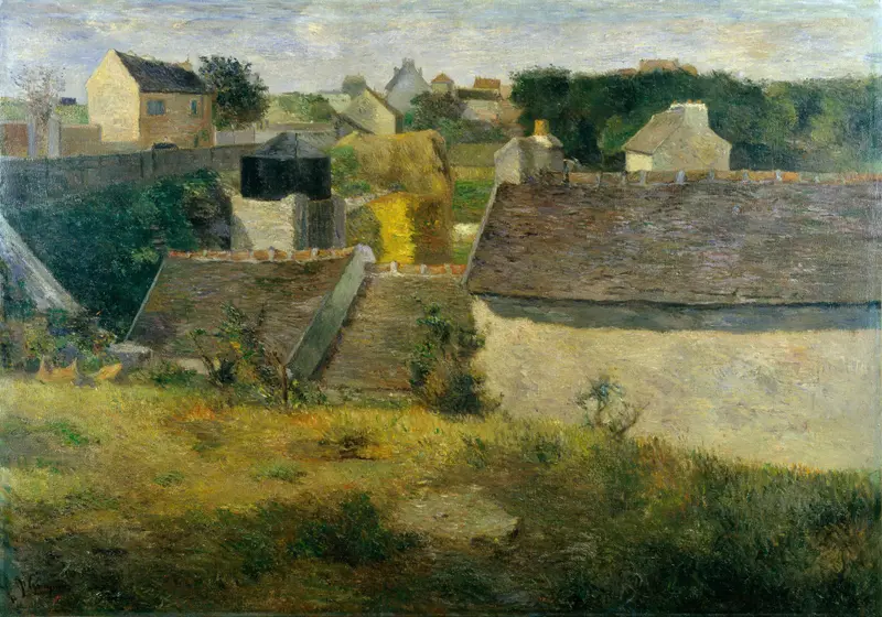Houses at Vaugirard by Paul Gauguin, oil painting depicting village and foliage.