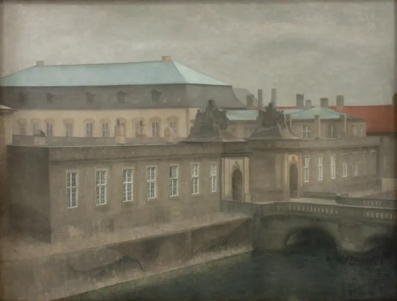 View of Christiansborg Palace in autumn, oil painting by Vilhelm Hammershøi
