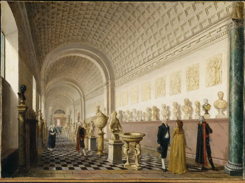 Interior scene with figures conversing, oil on canvas by Pehr Hilleström