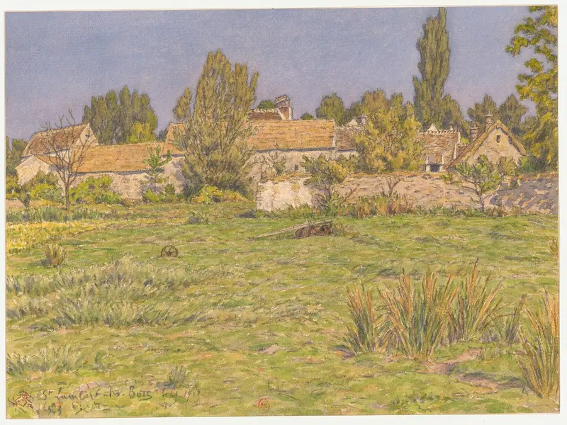 Watercolour by Henri Rivière depicting a serene landscape with soft hues and distant trees