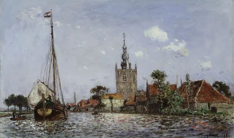 The Church of Overschie by Johan Barthold Jongkind, oil painting depicting a church under a luminous sky