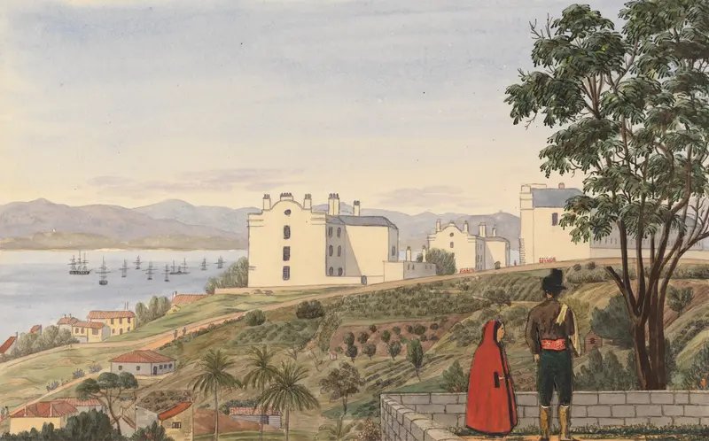 The South Barracks, Gibraltar by George Lothian Hall, depicting monumental architecture in an unknown medium.