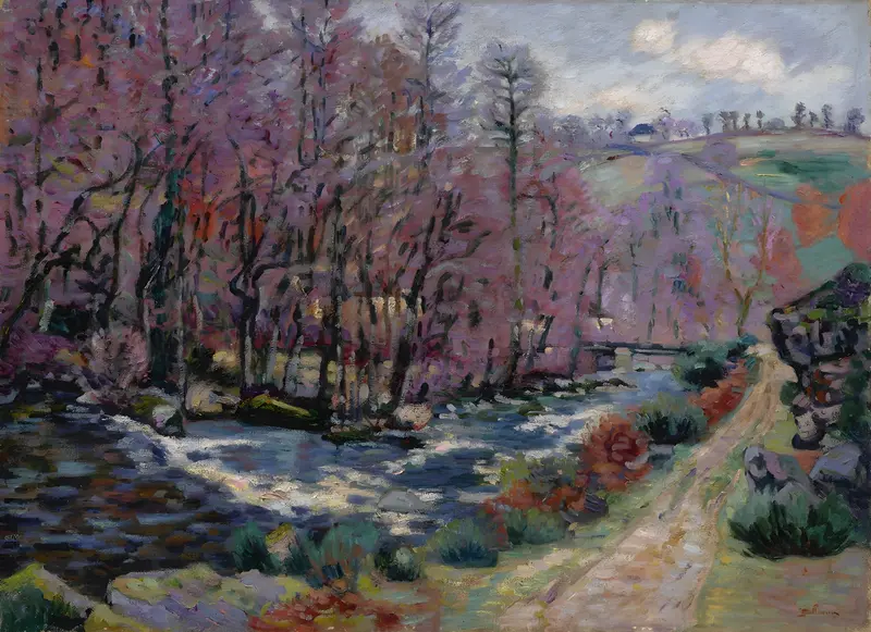 A landscape painting by Armand Guillaumin featuring vibrant colors and dynamic brushwork.